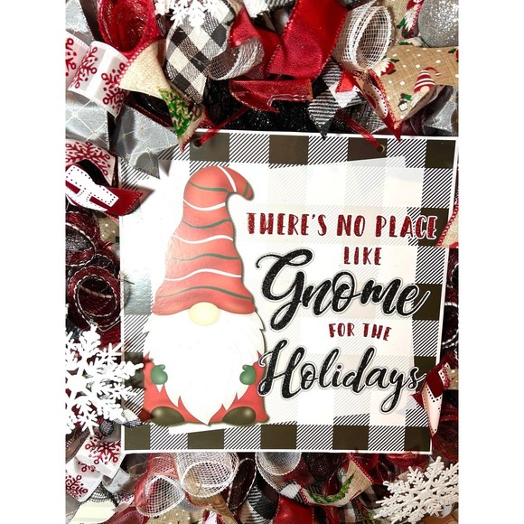 Handmade Christmas Gnome for the Holidays Ribbon Door Wreath 26 ins LED XLW7 - Picture 5 of 11